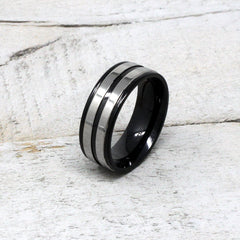 Grooved Two-Tone Ring - Black