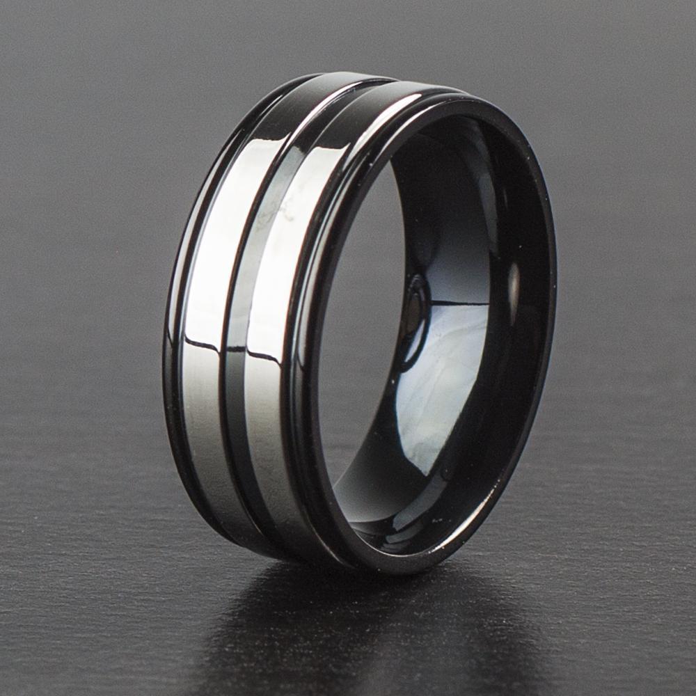 Grooved Two-Tone Ring - Black