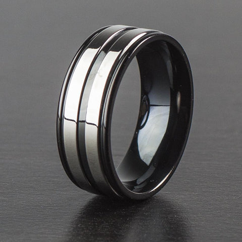 Grooved Two-Tone Ring - Black