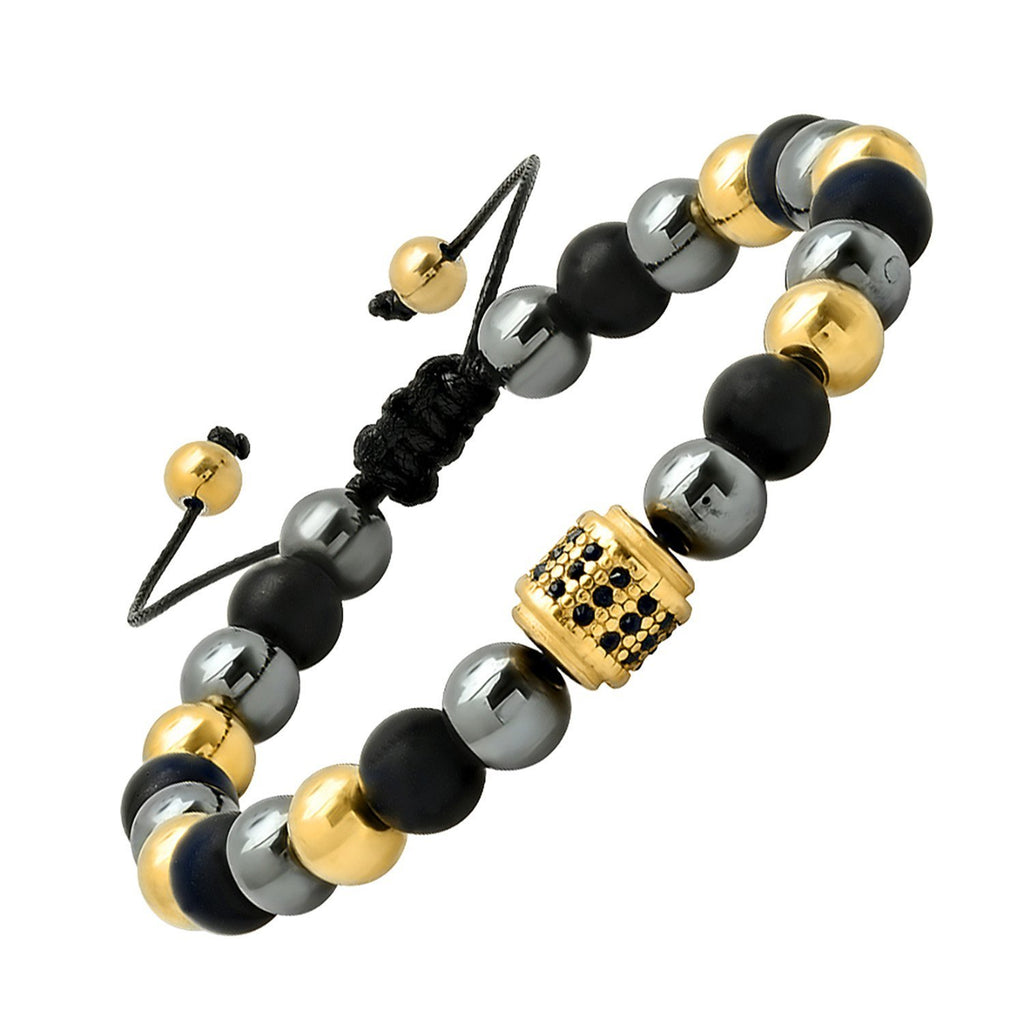Lava - Hematite - Gold Beaded Bracelet - Black / Yellow / Gray