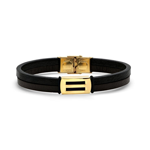 Leather - Gold Accent Bracelet - Black / Metallic