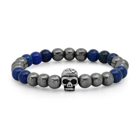 Lapis- Hematite Beaded Bracelet-Blue/Gray