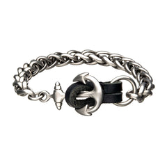 Antiqued Finish Anchor Chain Bracelet - Steel - HMY Jewelry